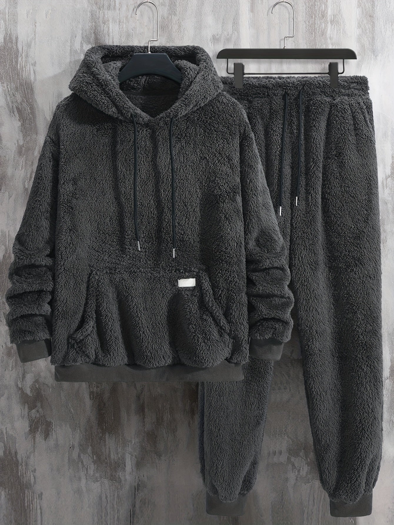 Unisex teddy fleece tracksuit with hooded sweatshirt and joggers