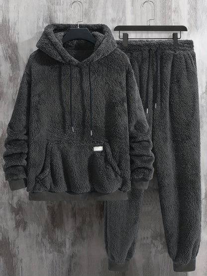 Unisex teddy fleece tracksuit with hooded sweatshirt and joggers