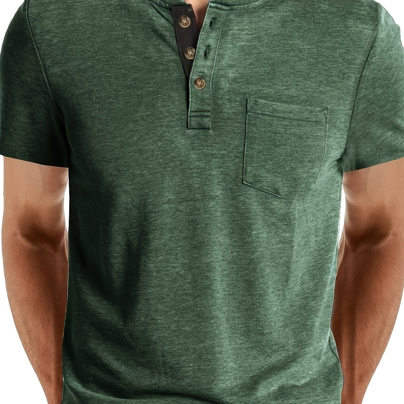 Herren Henley T-Shirt Kurzarm Casual Freizeitshirt mit Knopfleiste und Brusttasche