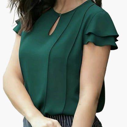 Women's Elegant Blouse with Ruffled Sleeves and Keyhole Neckline – Perfect for Office & Casual Wear