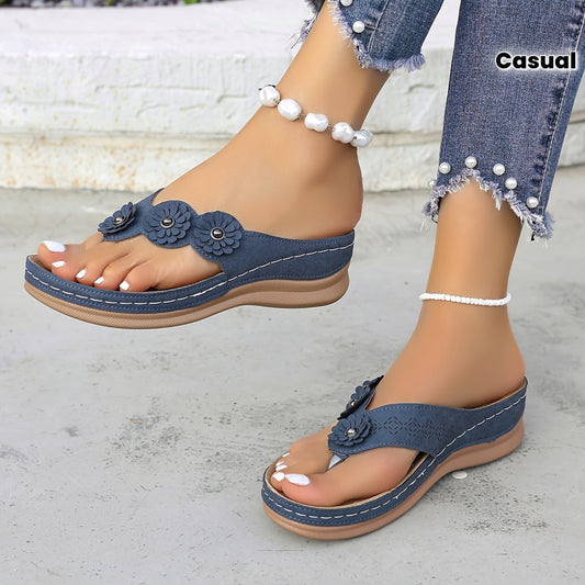 Women's Casual Thong Sandals with Flower Applique for Everyday and Leisure
