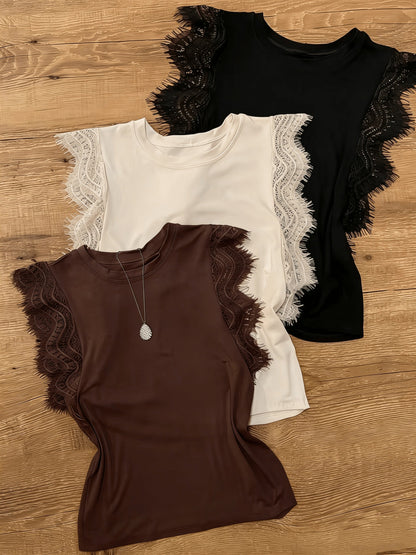 Damen Spitzen-Top mit Flügelärmeln – Elegantes Sommer Oberteil im Casual-Look