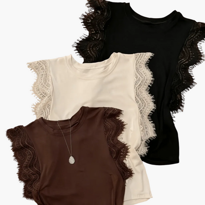 Damen Spitzen-Top mit Flügelärmeln – Elegantes Sommer Oberteil im Casual-Look