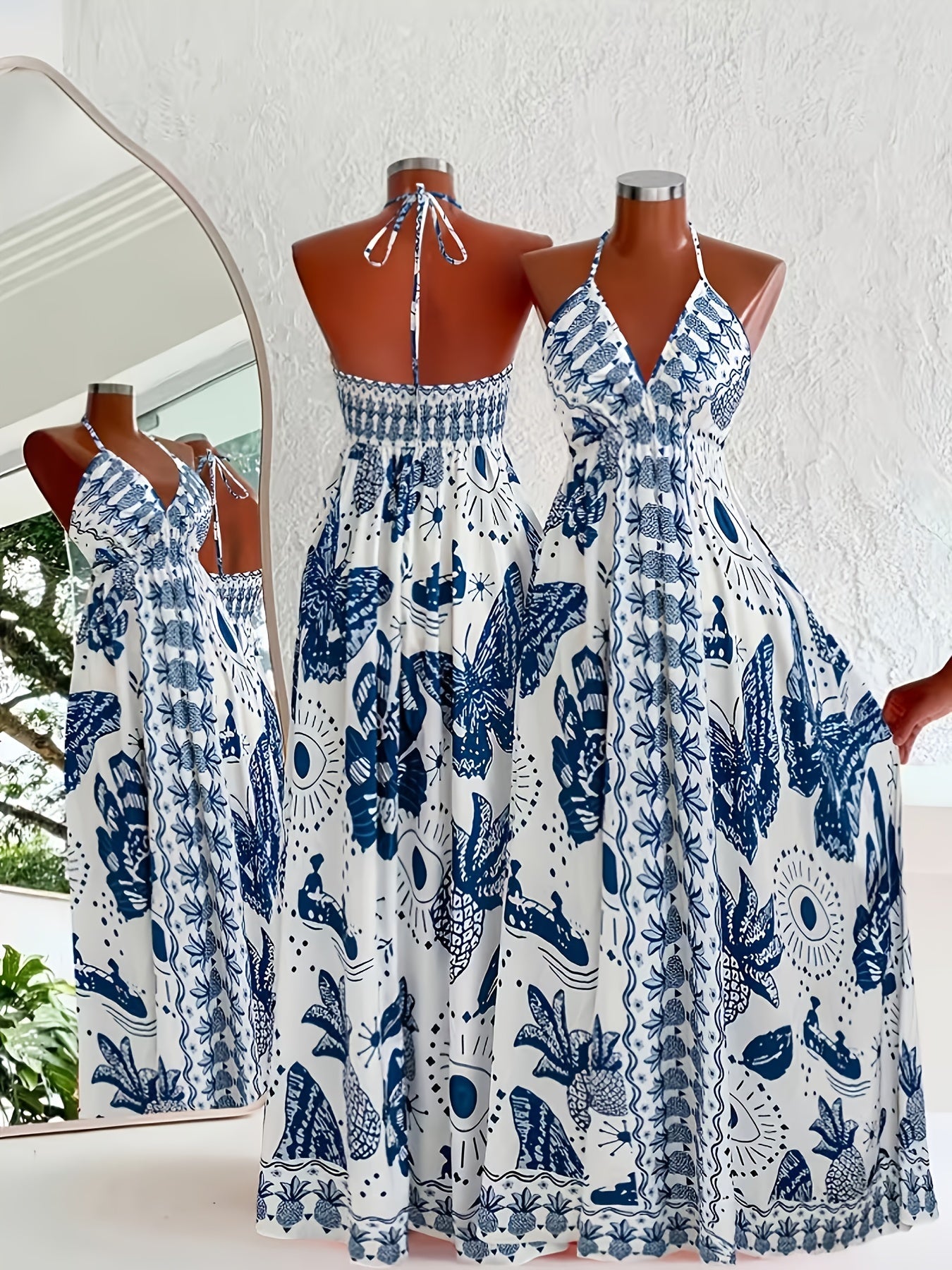 Women's Boho-Style Maxi Dress with Halterneck and Floral Pattern – Perfect for Vacation & Summer Parties
