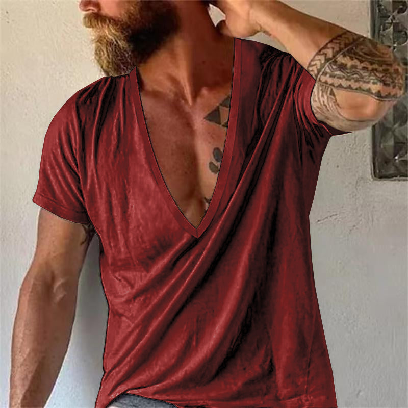 Men's shirt with deep V-neck, fashionable and casual for leisure and summer