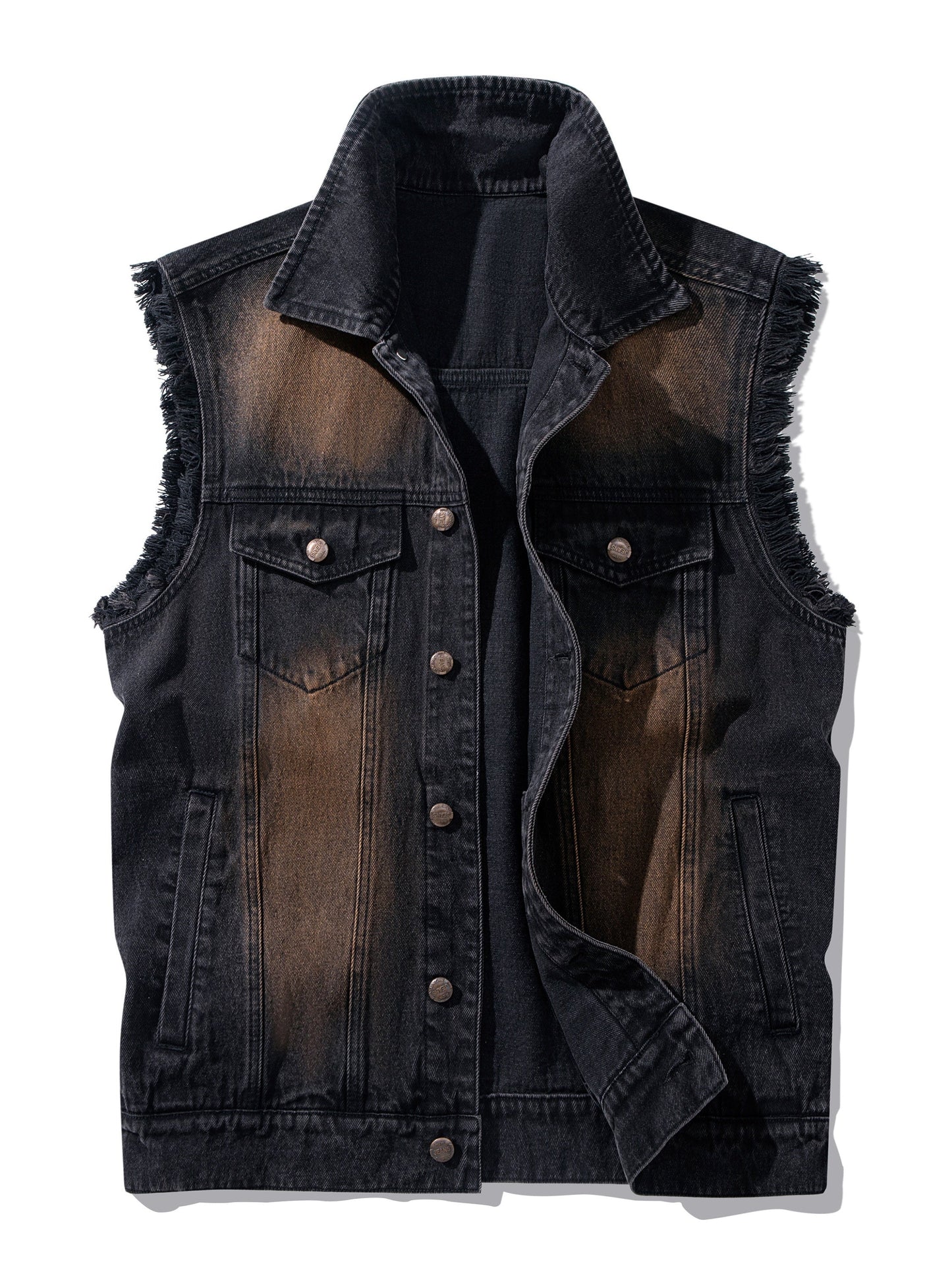 Men's black washed sleeveless denim vest