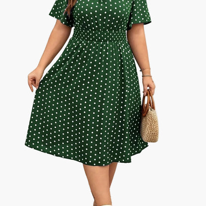 Women's Polka Dot Midi Dress – Elegant Summer Look for Everyday & Leisure
