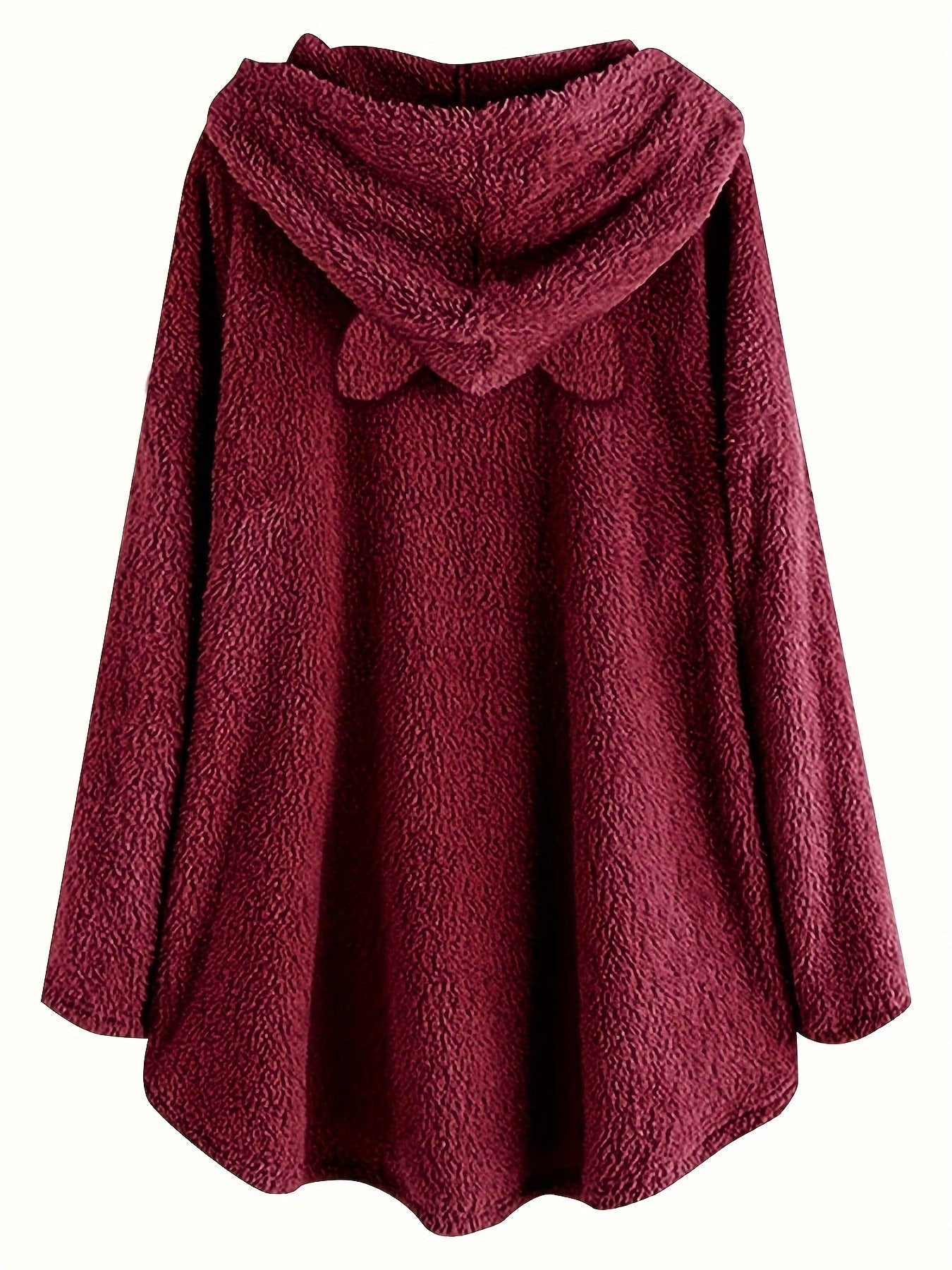 Women's plush hoodie with cat print and button placket