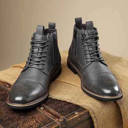 Herren Stiefel Schnürschuhe mit Reißverschluss und Zehenkappe