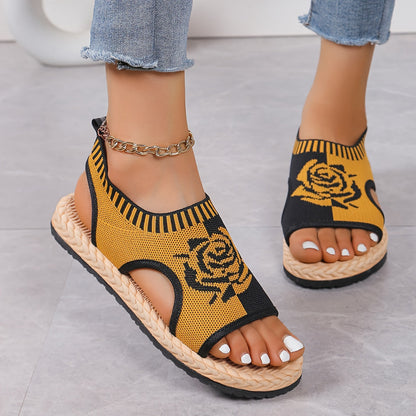 Damen Sommer-Sandalen mit Blumenmuster – Bequeme Freizeitschuhe mit offener Spitze