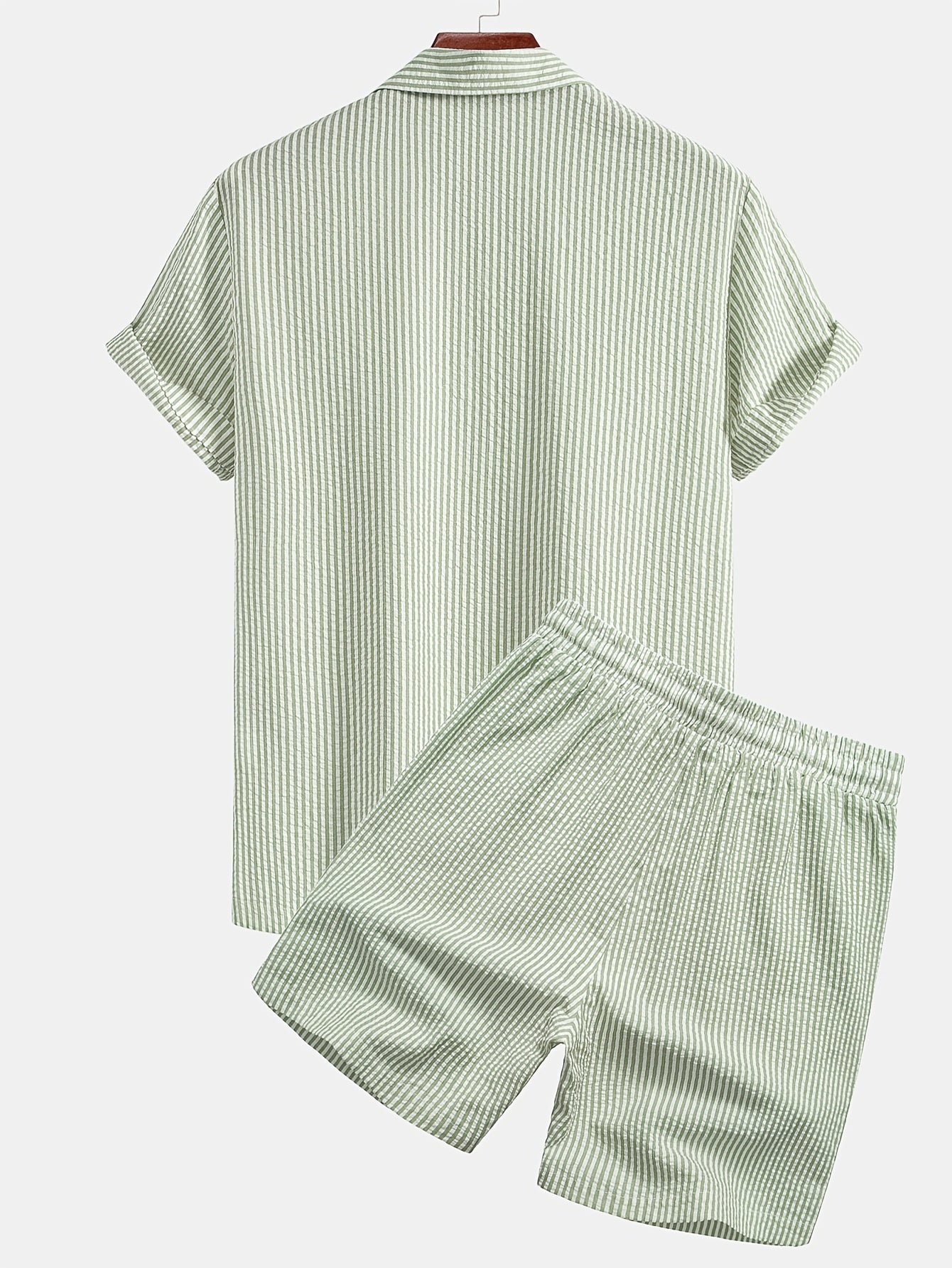 Herren Kurzarm Strand Outfit Set – Modernes Streifenmuster, Freizeit & Urlaub