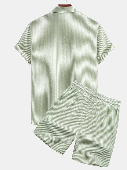 Herren Kurzarm Strand Outfit Set – Modernes Streifenmuster, Freizeit & Urlaub