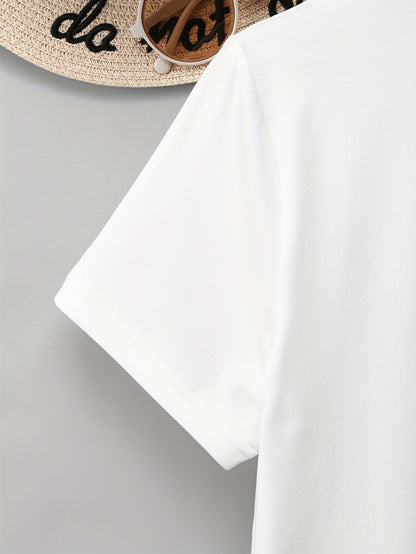 Damen T-Shirt mit Glitzer-Herz-Print, Casual Sommer Style