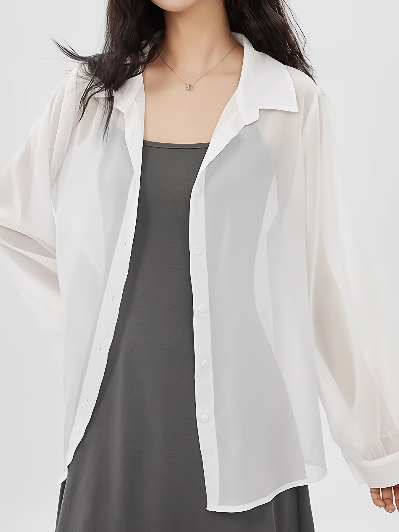Women's Long Sleeve Blouse Transparent Loose Modern for Everyday and Leisure
