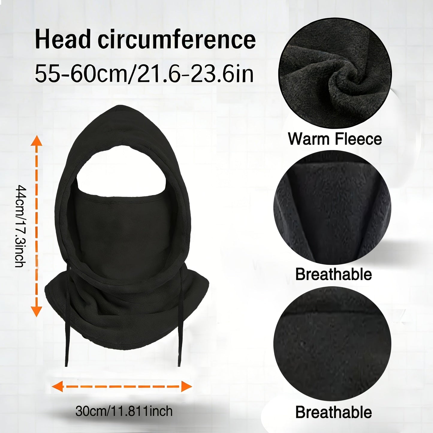 Fleece Balaclava Neck Warmer with Hood, Unisex Winter Face Mask