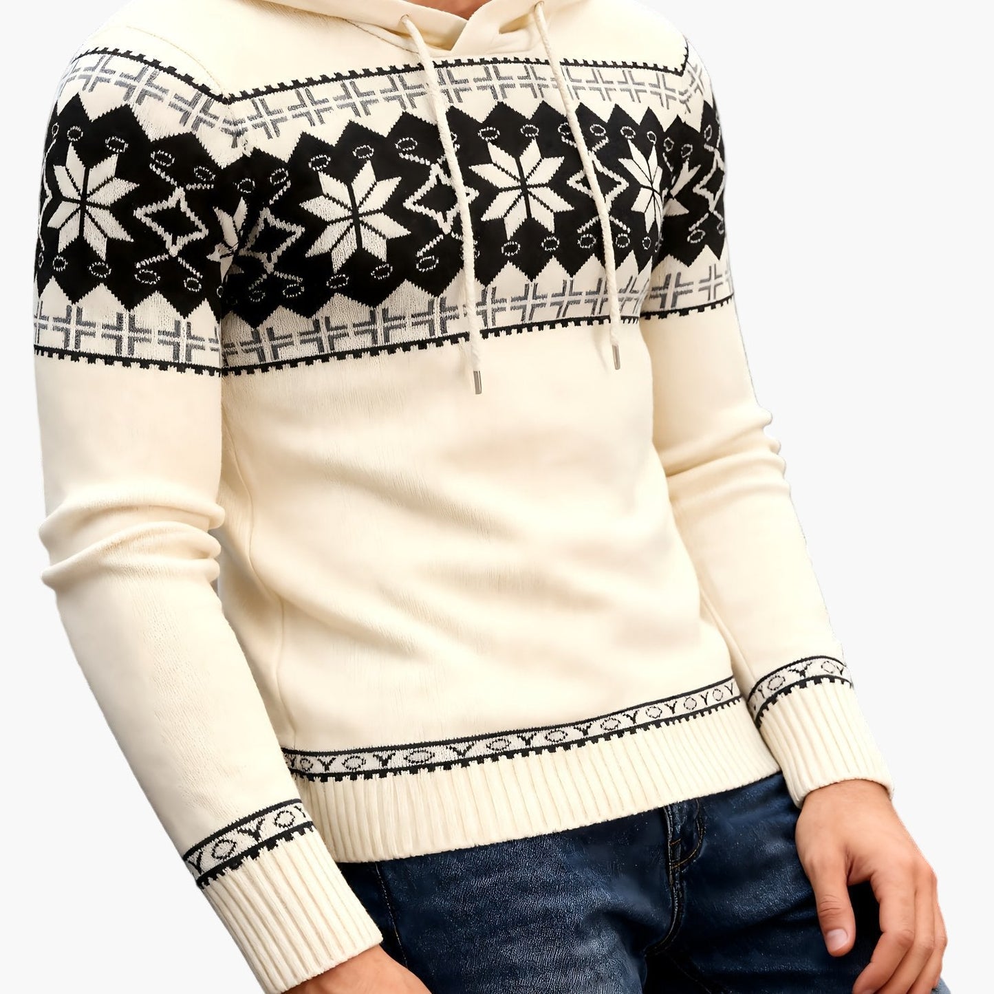 Men's hoodie with Scandinavian Christmas pattern – casual winter hoodie