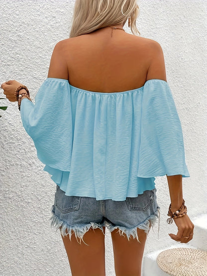 Women's Off-Shoulder Blouse in Boho Style for Leisure and Vacation
