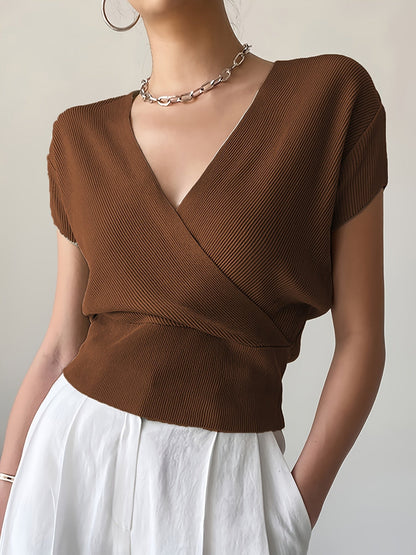 Women's Wrap Shirt with V-Neck – Elegant Casual Top for Everyday and Office Wear
