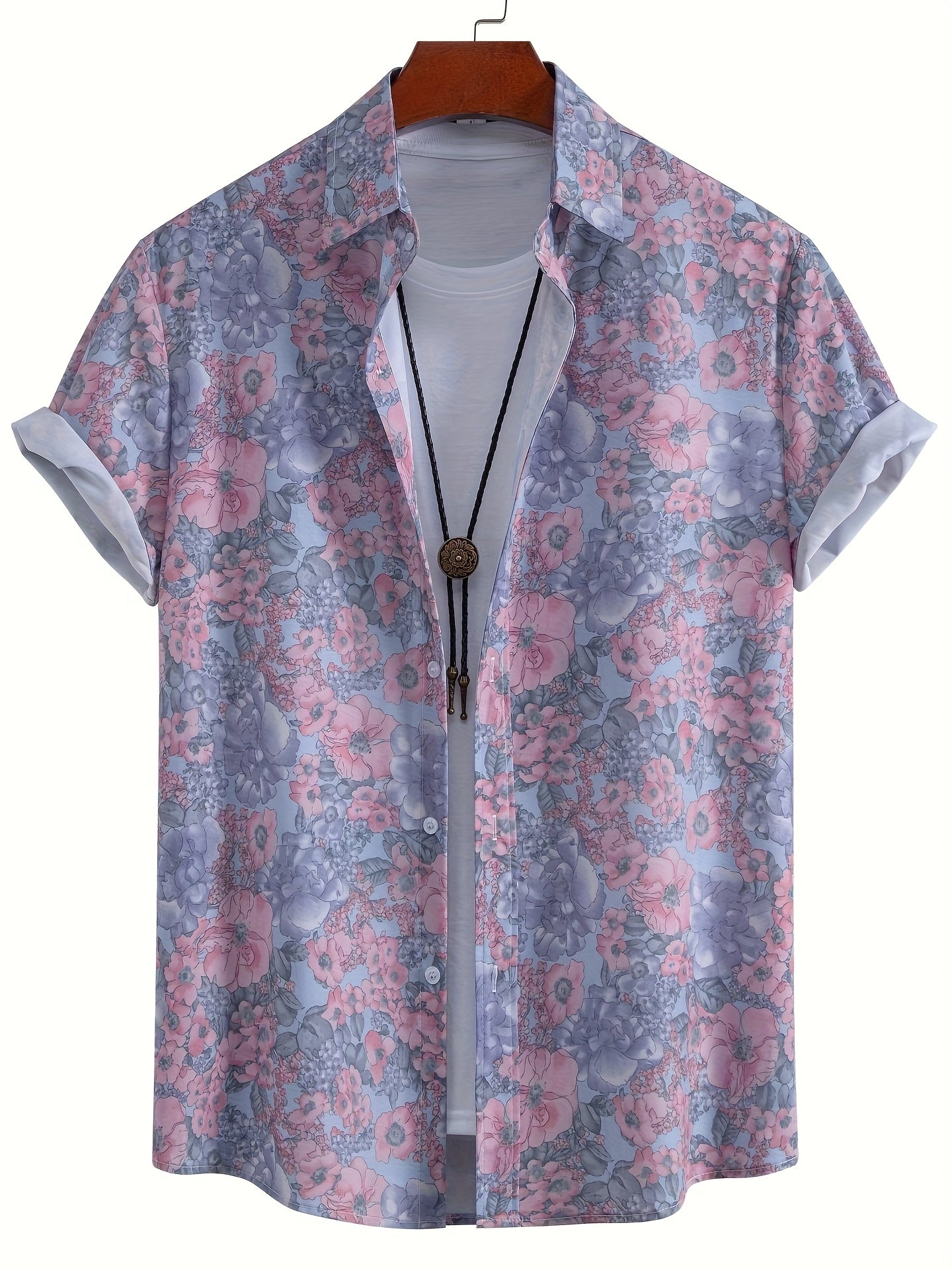 Men's Short-Sleeve Casual Shirt with Shell Motif – Modern Resort Shirt for Beach & Vacation