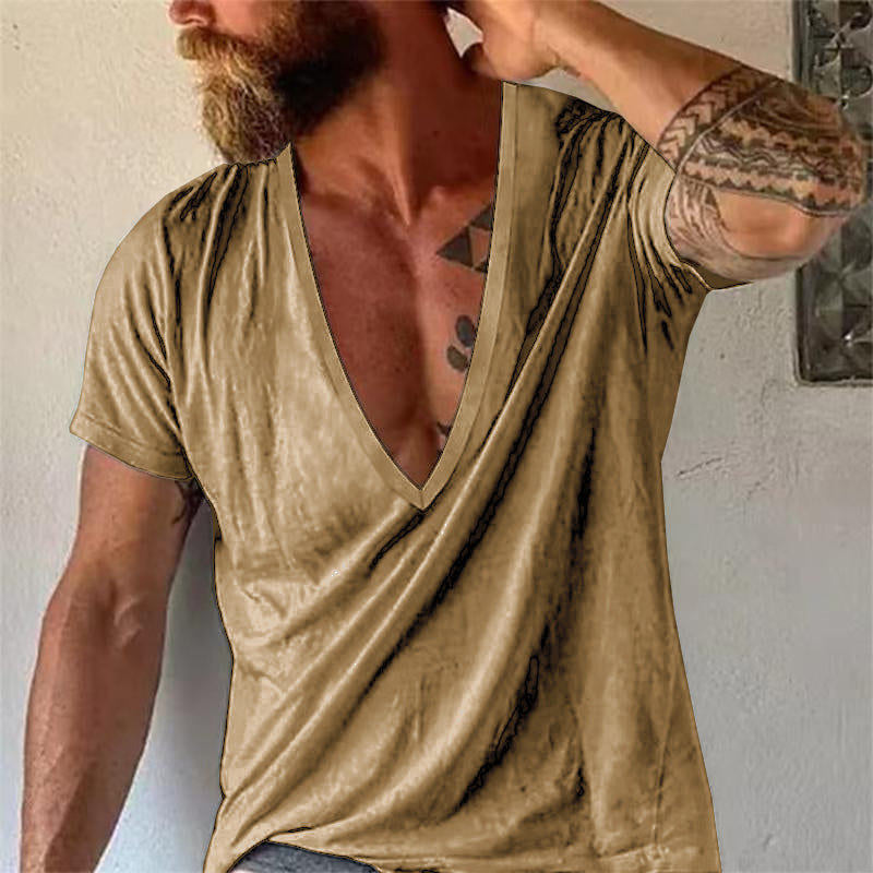 Men's shirt with deep V-neck, fashionable and casual for leisure and summer