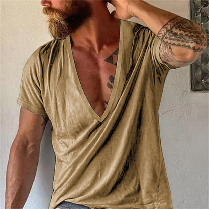 Men's shirt with deep V-neck, fashionable and casual for leisure and summer