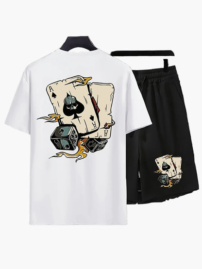 Herren Sommer Freizeit Set – T-Shirt & Shorts mit Kartenmotiv, Lässiger Look für Alltag & Urlaub