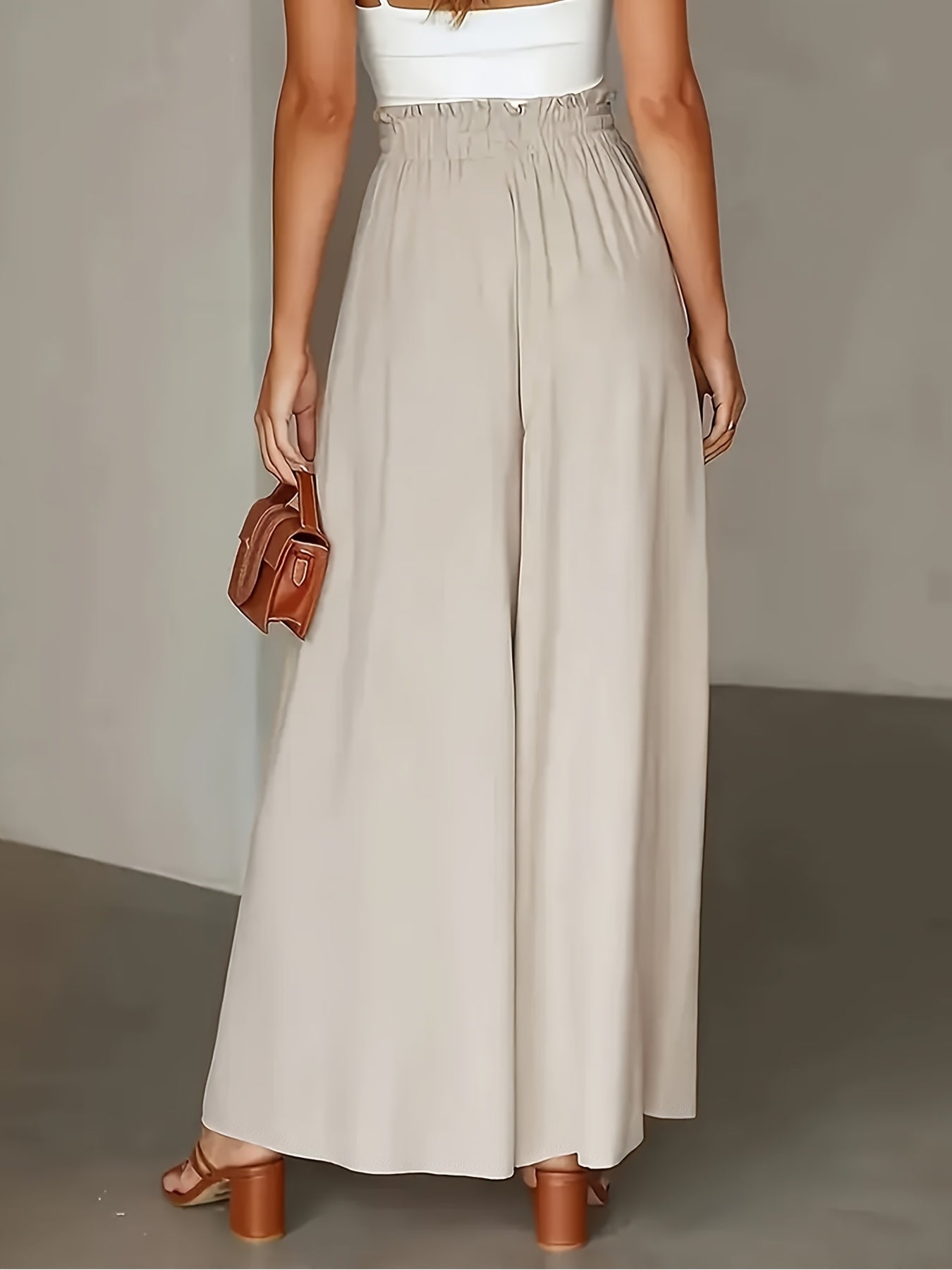 Women's Palazzo Pants with Wide Legs and Paperbag Waist – Elegant High-Waist Style for Casual and Formal Occasions