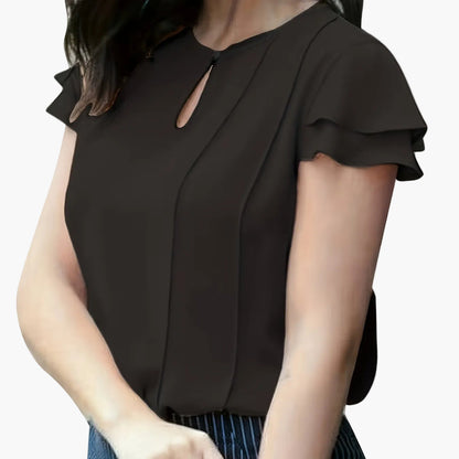 Women's Elegant Blouse with Ruffled Sleeves and Keyhole Neckline – Perfect for Office & Casual Wear