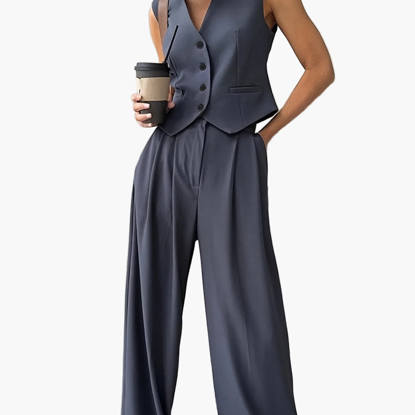 Women's Elegant Two-Piece Suit with Vest and Wide-Leg Cut – Stylish Business & Casual Look