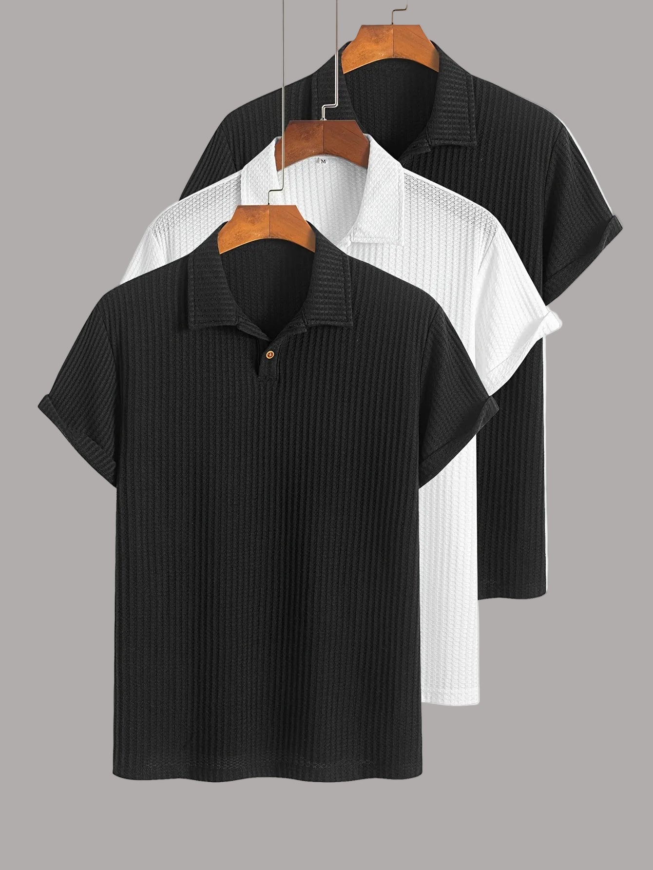 Men's Short-Sleeve Polo Shirt Set – Modern Waffle Pattern, Classic Casual Style, 3-Pack