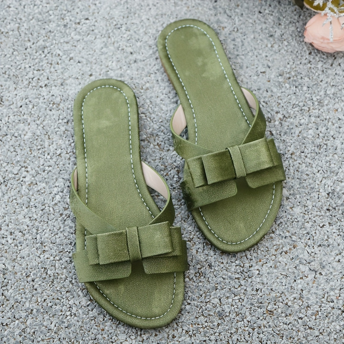 Women's Summer Shoes – Elegant Slides with Bow for Casual Wear & Garden Parties