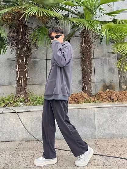 Men's Pleated Casual Pants with Elastic Waistband and Drawstring – Modern Urban Style & Comfort