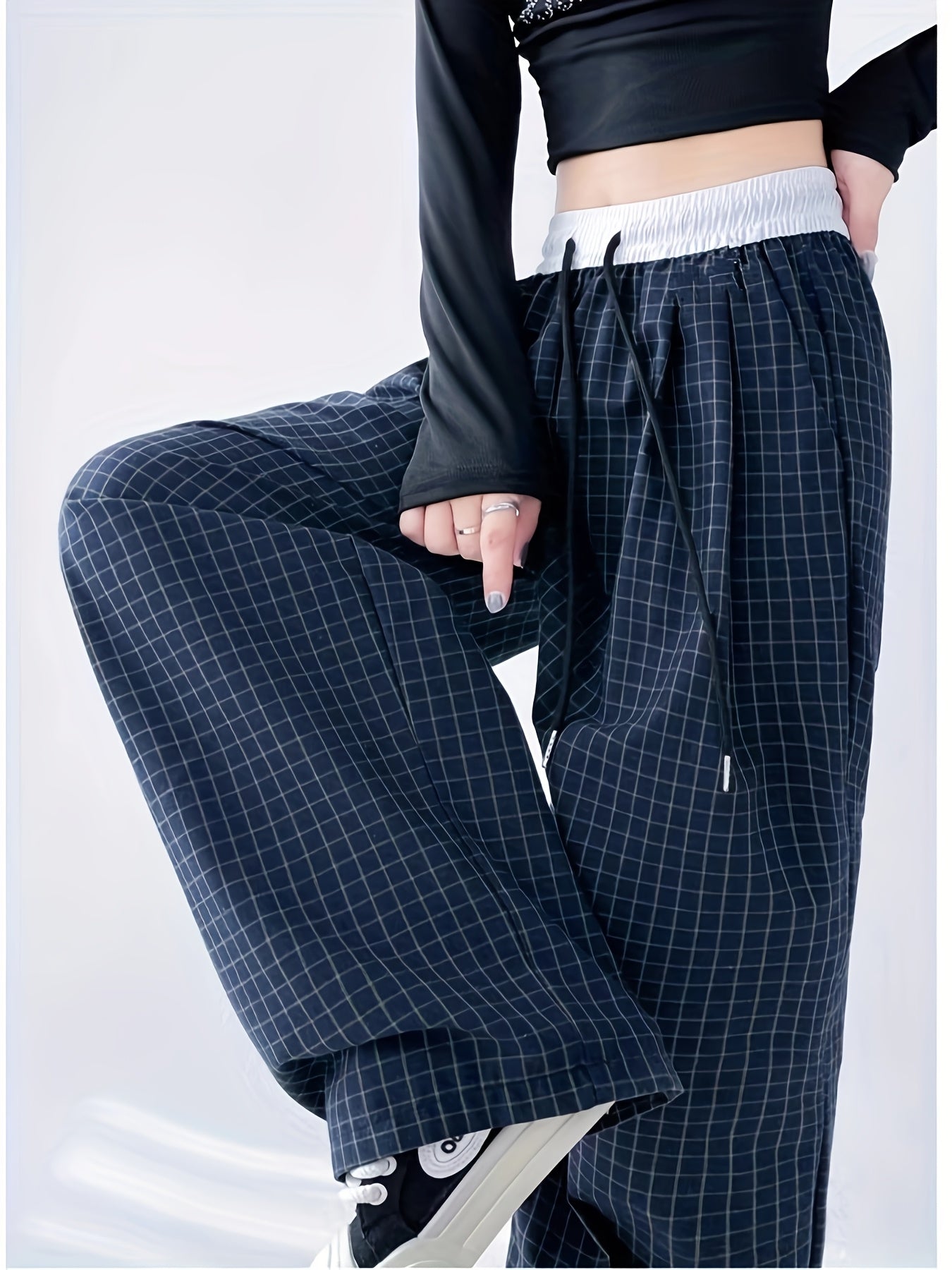 Women's Wide-Leg Pants with Checkered Pattern for Casual and Streetwear