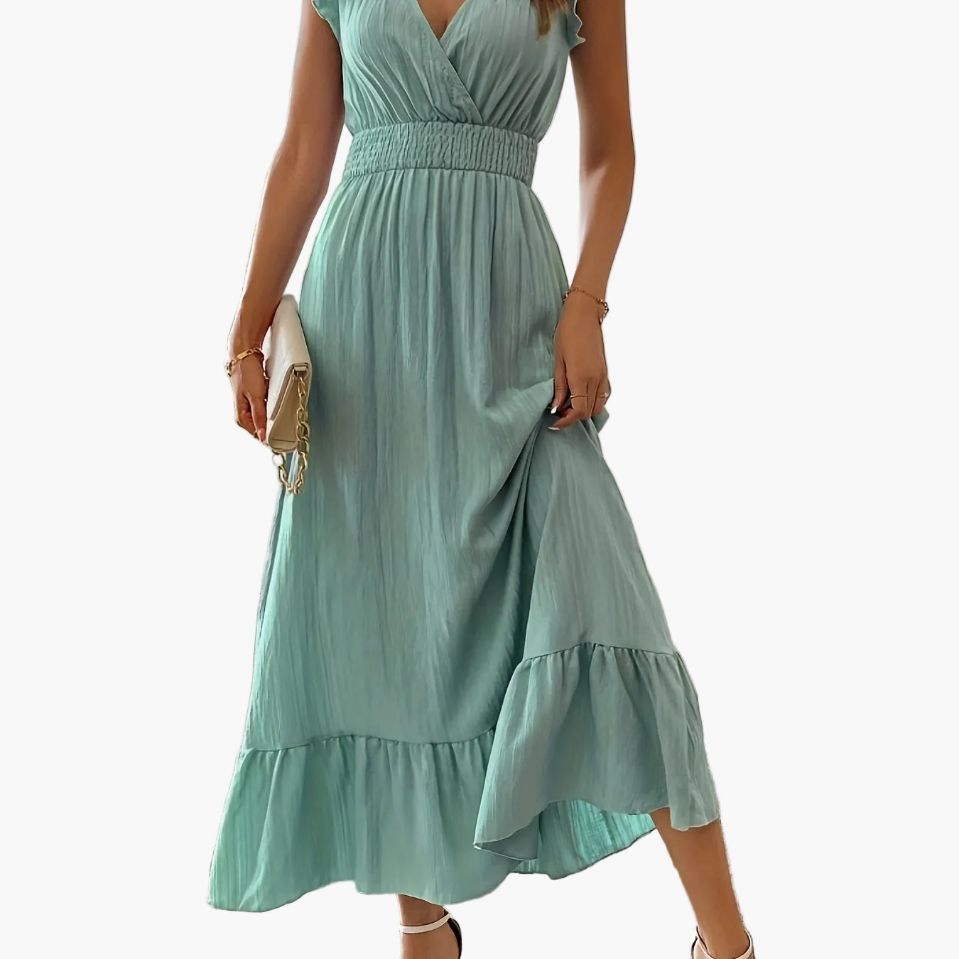 Women's Elegant Maxi Dress with Ruffle Sleeves and Flattering Waist – Perfect for Summer & Vacation