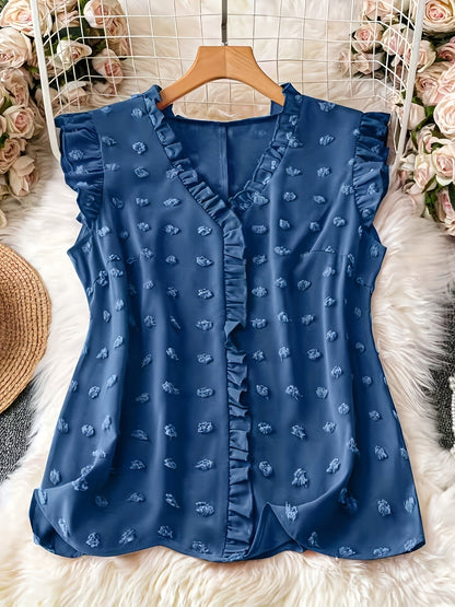 Women's Elegant Blouse with Ruffles and V-Neck – Casual & Office