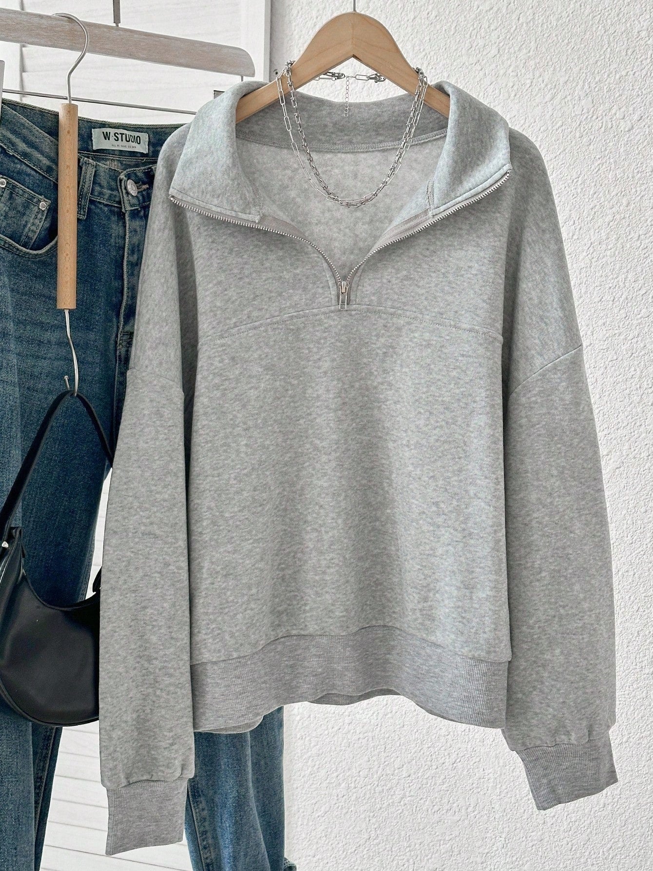 Half-zip sweatshirt, gray, oversized fit