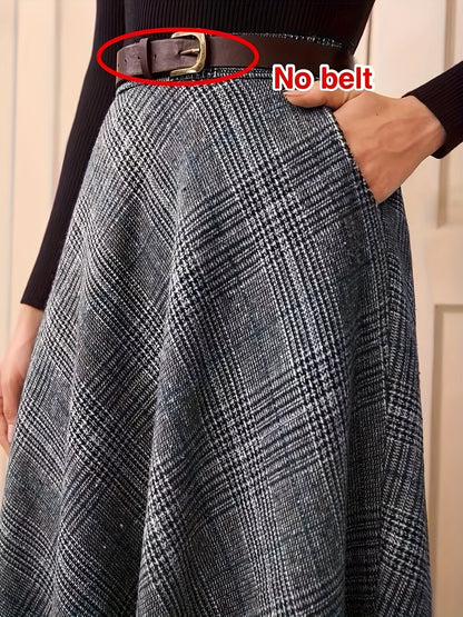 Women's plaid maxi skirt, A-line, high-waisted