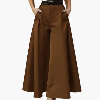 Women's Elegant Wide High-Waist Palazzo Pants with Belt for Office and Leisure