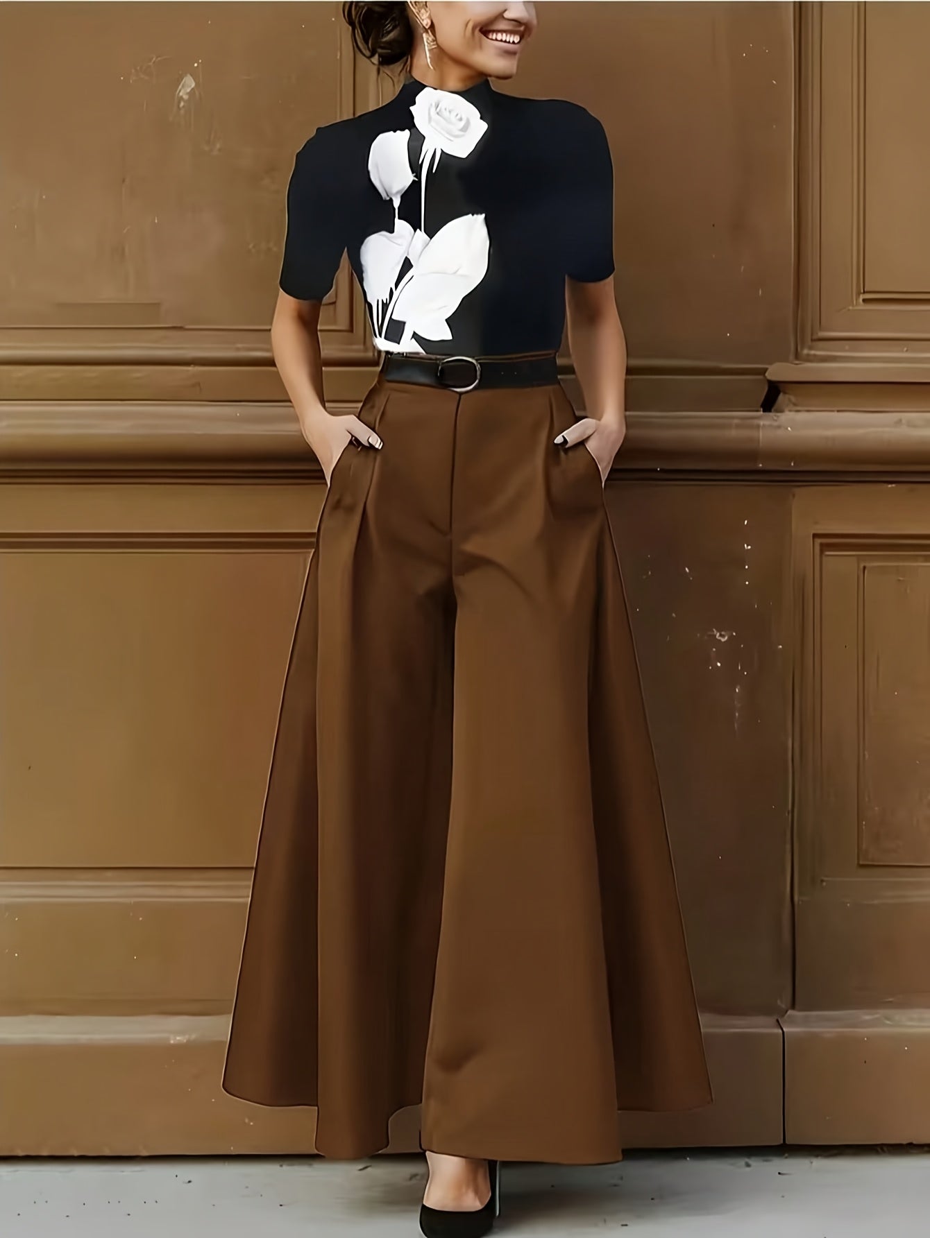 Damen Weitbeinige Palazzo Hose – Eleganter Business und Abend Look