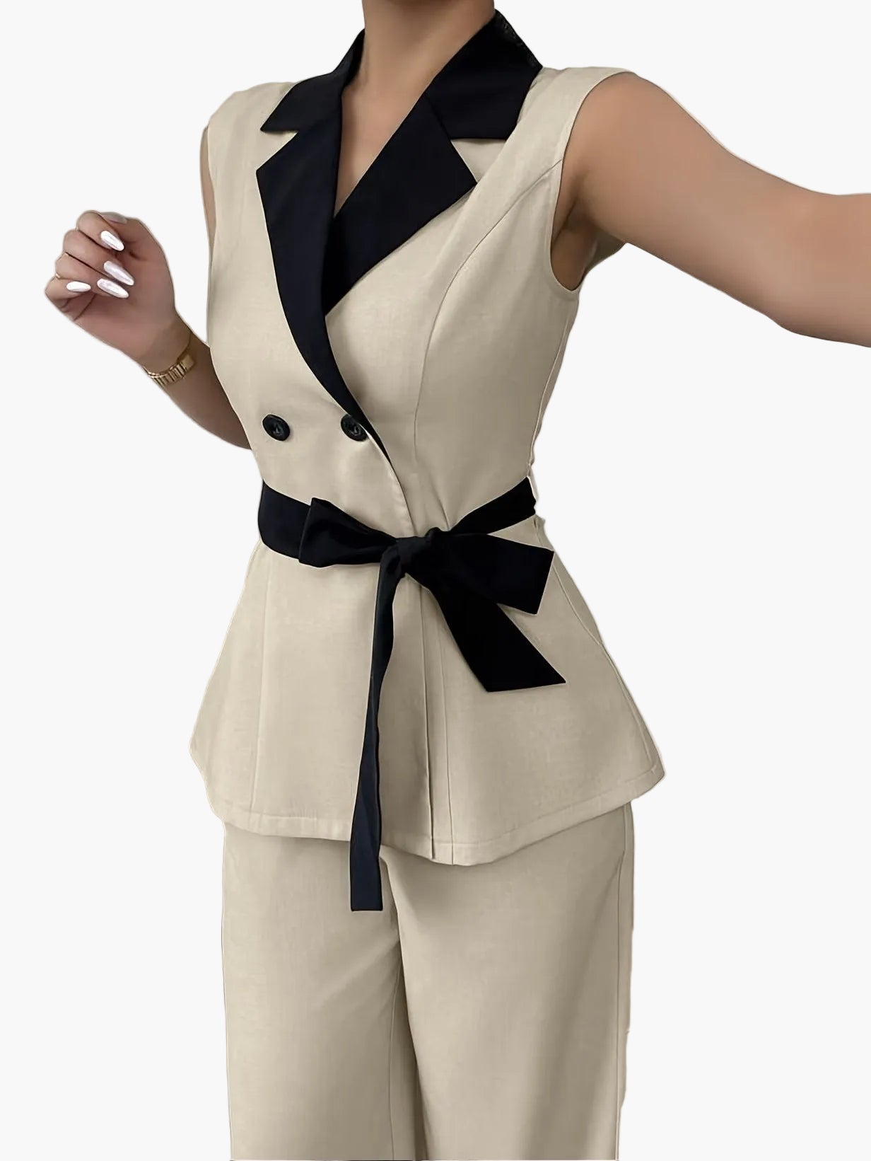 Women's Business Suit Set with Sleeveless Blazer and Wide Leg – Elegant Style for Office & Everyday Wear