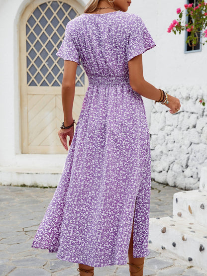 Damen Sommerkleid Elegant mit V-Ausschnitt und Blumenmuster – Perfekt für Freizeit, Urlaub und Alltag