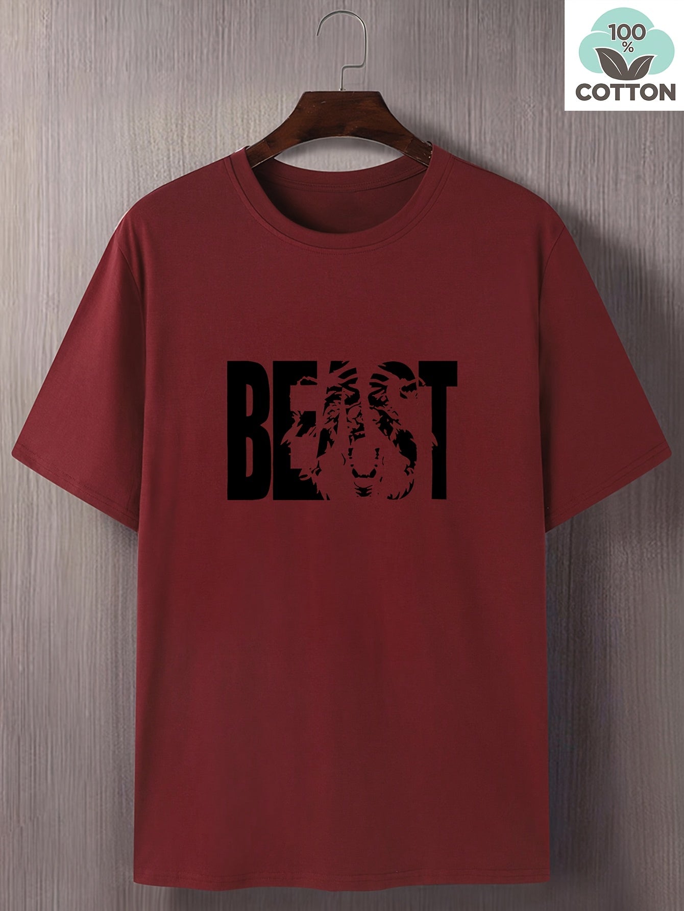 Men's T-Shirt with BEAST Print – Urban Streetwear Oversize, Short Sleeve