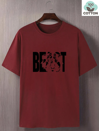 Men's T-Shirt with BEAST Print – Urban Streetwear Oversize, Short Sleeve