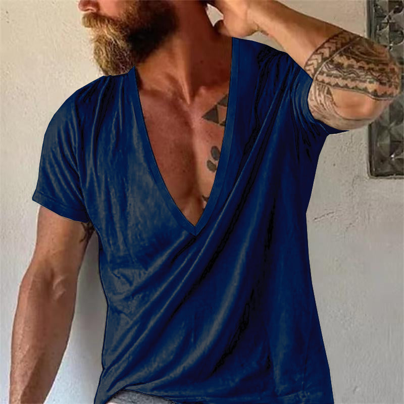 Men's shirt with deep V-neck, fashionable and casual for leisure and summer