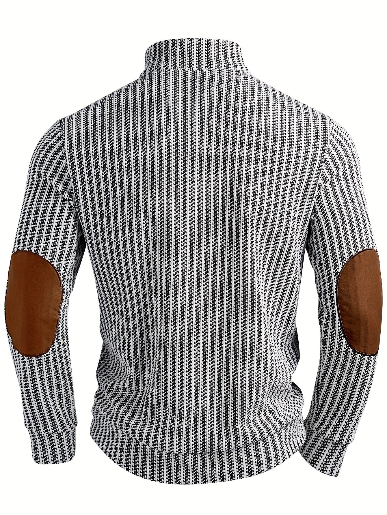 Men's turtleneck sweater with half-button closure and elbow patches, White Black