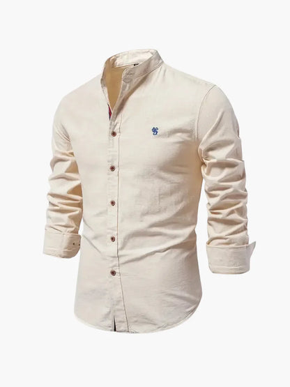 Men's Standing Collar Long-Sleeve Shirt – Contemporary Work and Leisure Shirt, Slim Fit, Refined