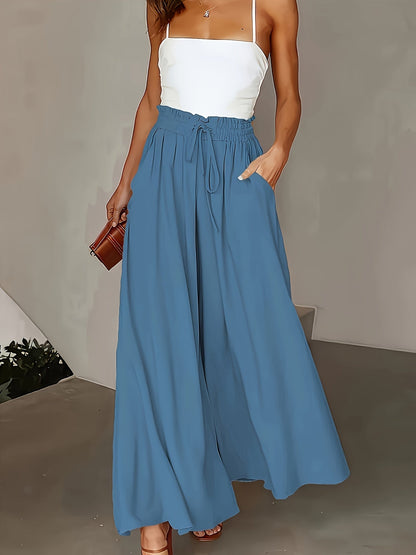 Women's maxi skirt with wide leg and paperbag waist – Elegant casual style for spring and summer