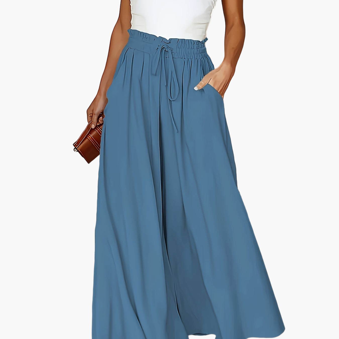 Women's maxi skirt with wide leg and paperbag waist – Elegant casual style for spring and summer