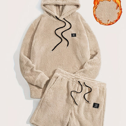 Unisex Teddyfleece Hoodie & Shorts Set Plüsch Hausanzug