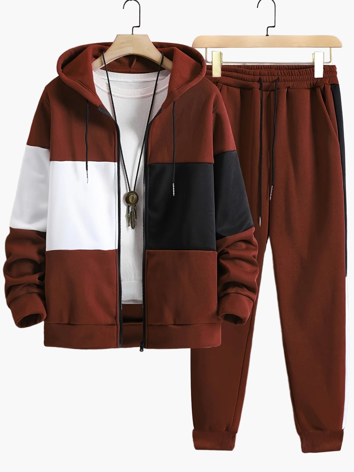 Herren Freizeit Trainingsanzug mit Kapuze – Sportlicher Patchwork-Look für Alltag und Fitness